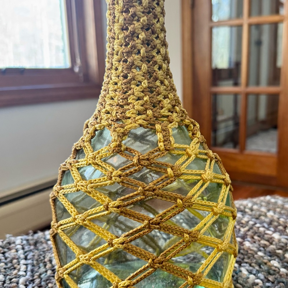 Handcrafted Woven Vase with Yellow and Brown Accents